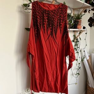 Uzi NYC Oxford Tie/Wrap Multi form feather dress